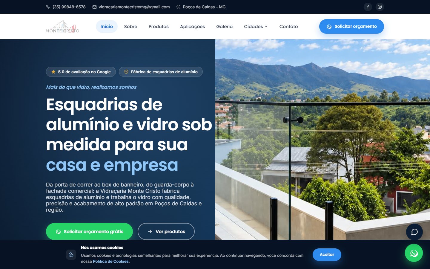 Exemplo de site de vidraçaria administrado pelo Vidraçaria Web